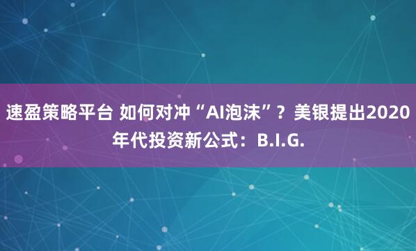 速盈策略平台 如何对冲“AI泡沫”？美银提出2020年代投资新公式：B.I.G.